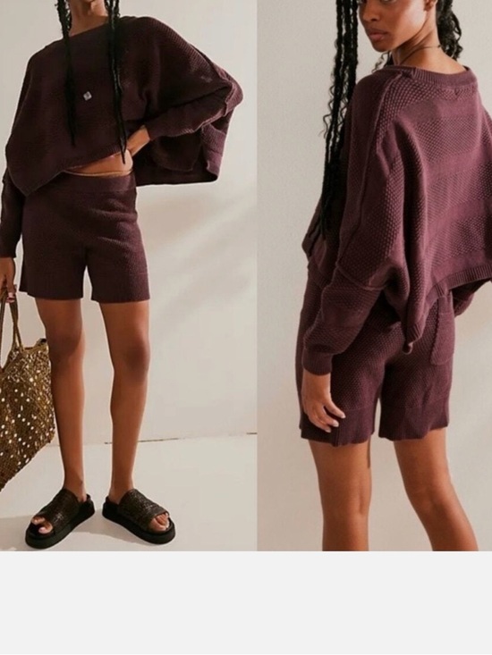 Free People Pants - Free People Lena Cozy Knit Two-Piece Set in Vintage Wine